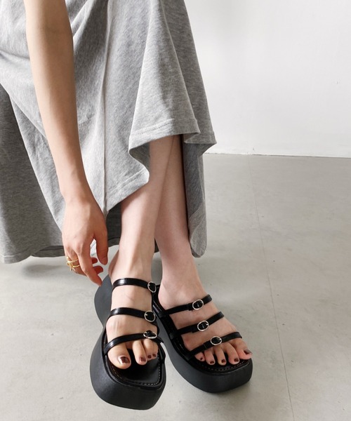 MaxMara シルバー ストラップ 厚底 サンダル セール】ストラップ厚底サンダル（サンダル）｜wears