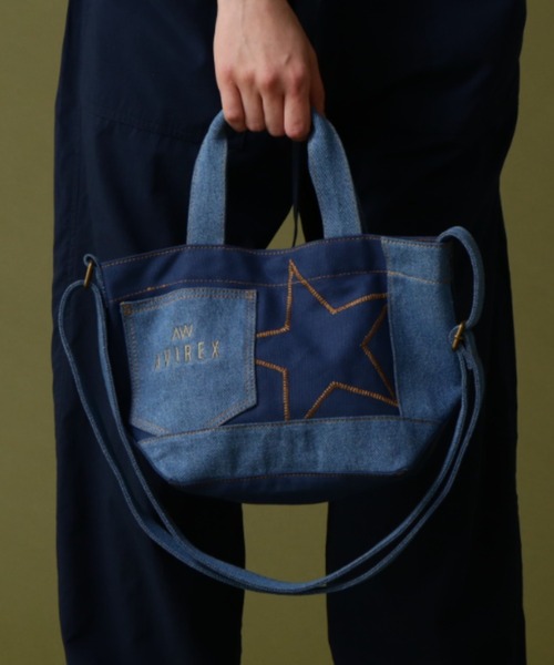 AVIREX(アヴィレックス)の「《直営店限定》DENIM COMBI CANVAS MINI TOTE BAG/ デニムコンビ キャンバスミニトートバッグ(トートバッグ・レディース・オリーブ/ネイビー・FREE)」の2枚目の写真