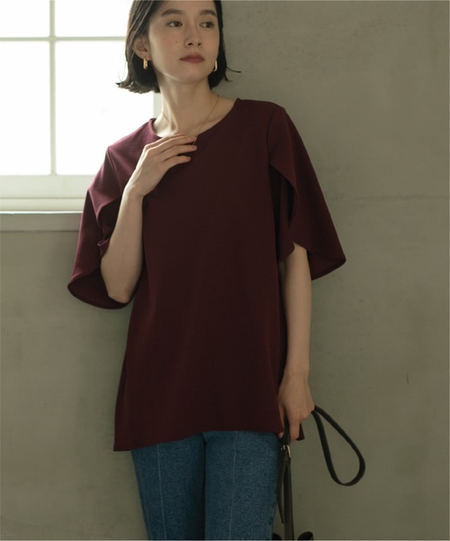 OPAQUE.CLIP（オペークドットクリップ）の「◆チューリップフレアスリーブカットソー【洗濯機洗い可】（Tシャツ/カットソー・レディース・ボルドー/ブラック/ブルー系7/オフホワイト・42/40/38/36）」の16枚目の写真