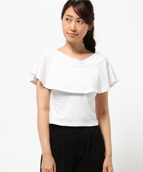 OUTLET（アウトレット）の「【DaTuRa】カットデニムフリルトップス（Tシャツ/カットソー・レディース・ホワイト・FREE）」の2枚目の写真