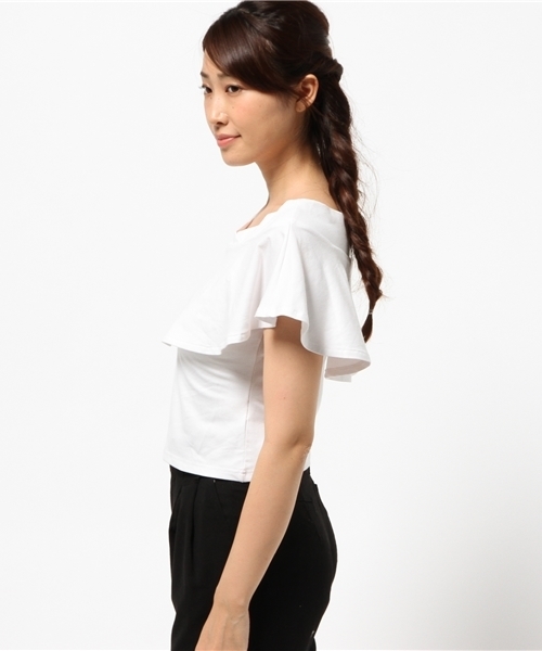 OUTLET（アウトレット）の「【DaTuRa】カットデニムフリルトップス（Tシャツ/カットソー・レディース・ホワイト・FREE）」の3枚目の写真