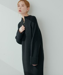 natural couture | ZIP付き畦ニットワンピース(ワンピース)