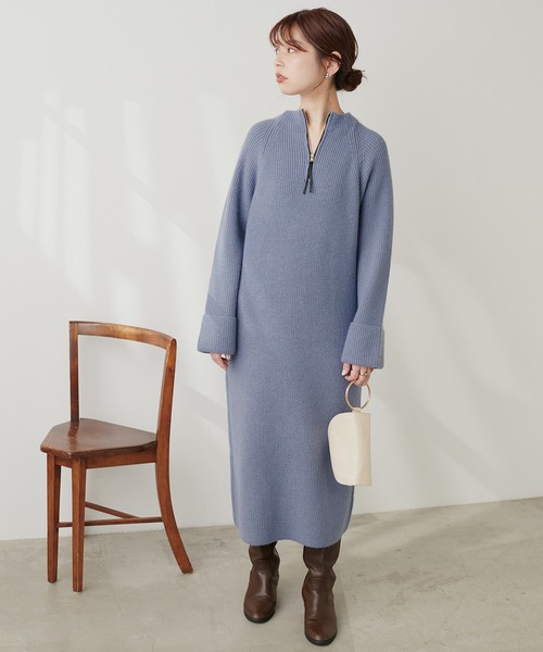 セール】ZIP付き畦ニットワンピース（ワンピース）｜natural couture