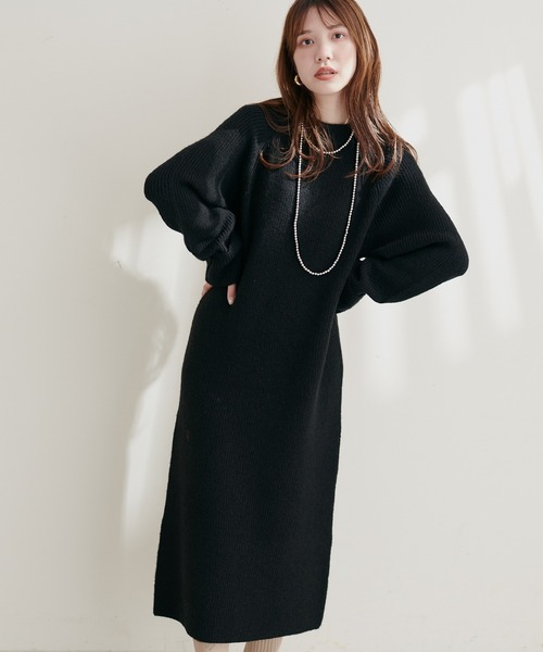 natural couture(ナチュラルクチュール)の「ZIP付き畦ニットワンピース(ワンピース・レディース・モカ/ブルー/ライトベージュ/カーキ/ブラック・FREE)」の12枚目の写真