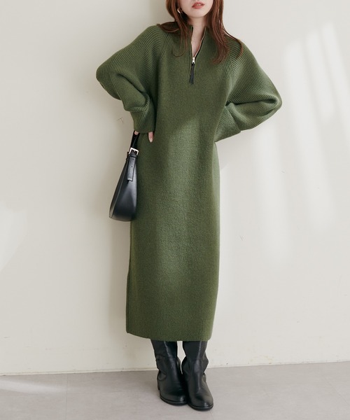 セール】ZIP付き畦ニットワンピース（ワンピース）｜natural couture