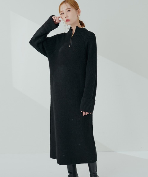 セール】ZIP付き畦ニットワンピース（ワンピース）｜natural couture
