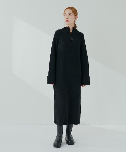ワンピース セール】ZIP付き畦ニットワンピース（ワンピース）｜natural couture