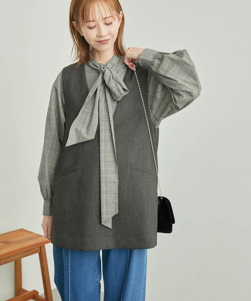 ROPE' PICNIC（ロペピクニック）の「セットアップ対応/スリートーンツイードベスト（ベスト・レディース・ベージュ/ダークブラウン/チャコールグレー・38）」の4枚目の写真