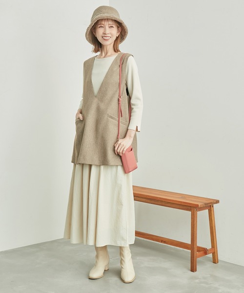 ROPE' PICNIC（ロペピクニック）の「セットアップ対応/スリートーンツイードベスト（ベスト・レディース・ベージュ/ダークブラウン/チャコールグレー・38）」の13枚目の写真