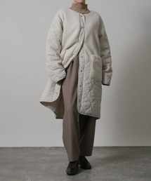 Social GIRL（ソーシャルガール）の「ノーカラーボア×ひょうたんキルトコート ノーカラーコート（ダウンジャケット/コート）」