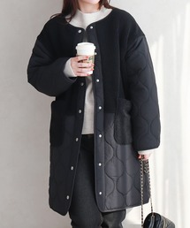 Social GIRL（ソーシャルガール）の「ノーカラーボア×ひょうたんキルトコート ノーカラーコート（ダウンジャケット/コート）」