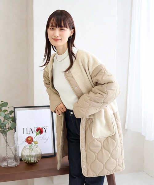 Social GIRL(ソーシャルガール)の「ノーカラーボア×ひょうたんキルトコート ノーカラーコート(ダウンジャケット/コート・レディース・ブラック/アイボリー/カーキ/オフホワイト・L/M)」の21枚目の写真