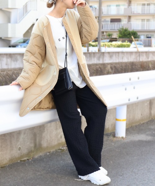 Social GIRL(ソーシャルガール)の「ノーカラーボア×ひょうたんキルトコート ノーカラーコート(ダウンジャケット/コート・レディース・ブラック/アイボリー/カーキ/オフホワイト・L/M)」の8枚目の写真
