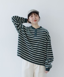 PAR ICI | ベロアボーダー ヘンリーネックプルオーバー(Tシャツ/カットソー)