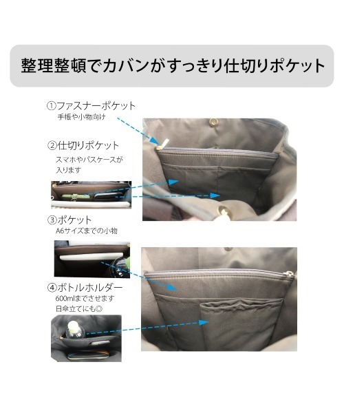 salle de bal（サルデバル）の「polka polka / ポルカポルカ 合皮 ファスナー 仕切りトート ランチトート SDI（トートバッグ・レディース・ダークブラウン/アイボリー/カーキ/ライトブラウン/ダークグレー/ブラック/ベージュ・FREE）」の17枚目の写真