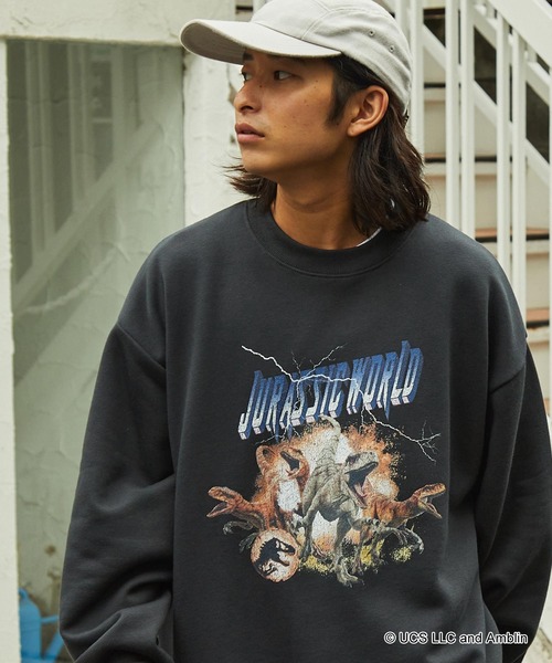 MONO-MART(モノマート)の「【Jurassic World】別注 ジュラシックワールド ヴィンテージライクグラフィック ビッグシルエット裏起毛スウェット(スウェット・レディース・ブルー系/オートミール/グレー系1/ブラック系/ブルー系1/ブラック系1・M/L)」の18枚目の写真