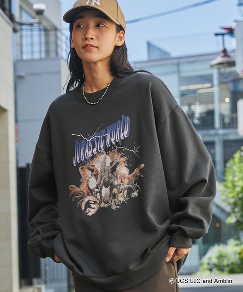 MONO-MART(モノマート)の「【Jurassic World】別注 ジュラシックワールド ヴィンテージライクグラフィック ビッグシルエット裏起毛スウェット(スウェット・レディース・ブルー系/オートミール/グレー系1/ブラック系/ブルー系1/ブラック系1・M/L)」の22枚目の写真