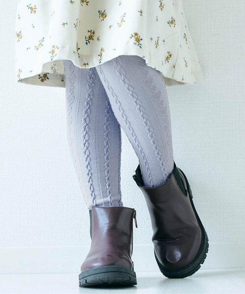 apres les cours（アプレレクール）の「ハート編みタイツ（タイツ/ストッキング・キッズ・ブルー/レッド/アイボリー・90/120/110/140/100）」の3枚目の写真