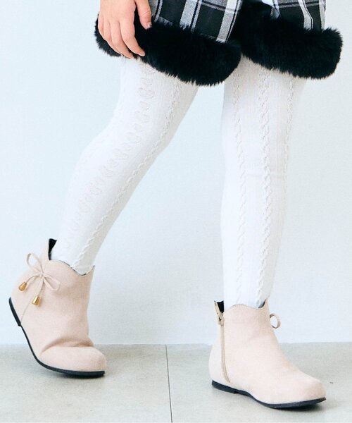 apres les cours（アプレレクール）の「ハート編みタイツ（タイツ/ストッキング・キッズ・ブルー/レッド/アイボリー・90/120/110/140/100）」の2枚目の写真