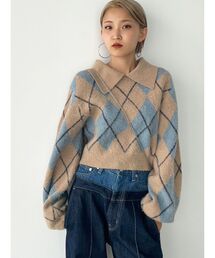 フラッフィーアーガイルニット