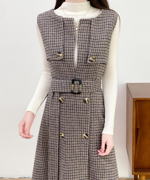 ABITOKYO（アビトーキョー）の「ウエストマークケープデザインキーネックジャンパースカート（ジャンパースカート・レディース・ベージュ系その他/ベージュ/ブラック・XL/L/M）」の19枚目の写真