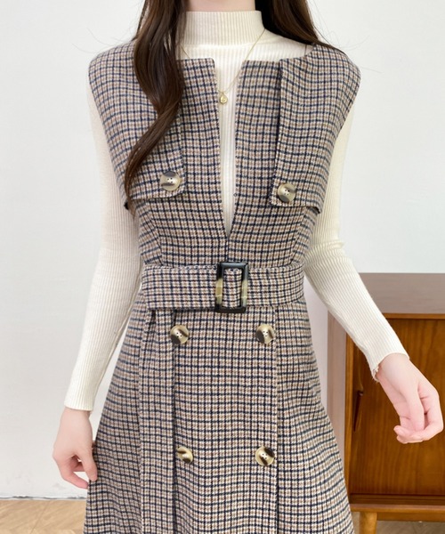 ABITOKYO（アビトーキョー）の「ウエストマークケープデザインキーネックジャンパースカート（ジャンパースカート・レディース・ベージュ系その他/ベージュ/ブラック・XL/L/M）」の21枚目の写真