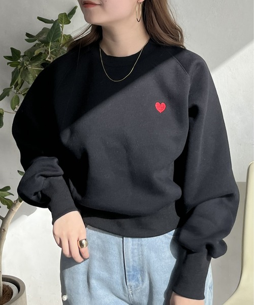 prose verse（プロズヴェール）の「ハート刺繍裏起毛スウェット（スウェット・レディース・グレー/ブラック/オフホワイト・ﾌﾘ-）」の15枚目の写真