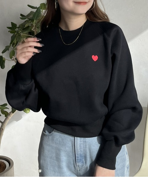 prose verse（プロズヴェール）の「ハート刺繍裏起毛スウェット（スウェット・レディース・グレー/ブラック/オフホワイト・ﾌﾘ-）」の16枚目の写真