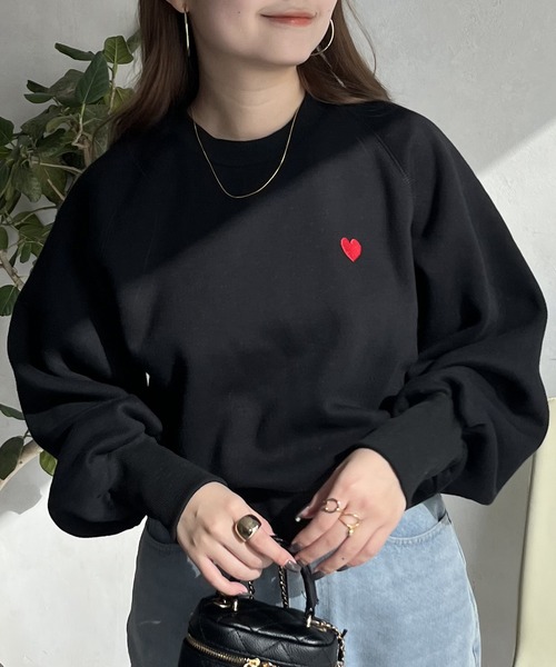 prose verse（プロズヴェール）の「ハート刺繍裏起毛スウェット（スウェット・レディース・グレー/ブラック/オフホワイト・ﾌﾘ-）」の21枚目の写真