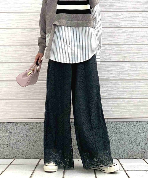 Q(キュー)の「スカラレースワイドパンツ(その他パンツ・レディース・ホワイト/グレー/ネイビー・MEDIUM)」の2枚目の写真