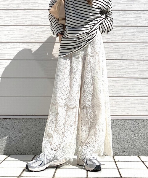 Q(キュー)の「スカラレースワイドパンツ(その他パンツ・レディース・ホワイト/グレー/ネイビー・MEDIUM)」の1枚目の写真