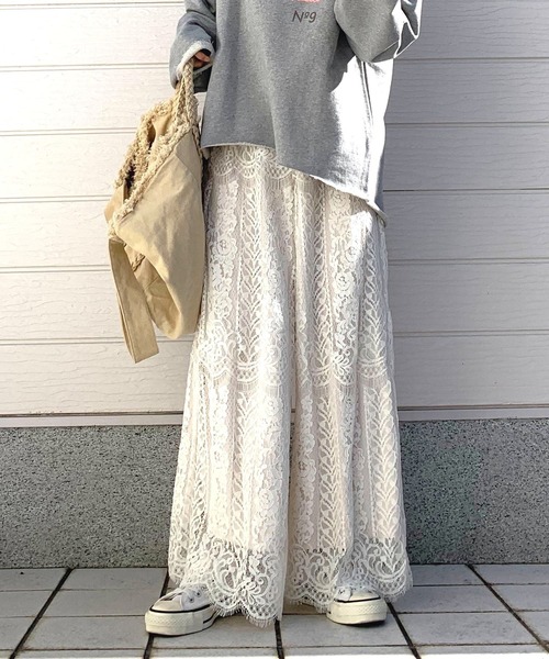 Q(キュー)の「スカラレースワイドパンツ(その他パンツ・レディース・ホワイト/グレー/ネイビー・MEDIUM)」の10枚目の写真