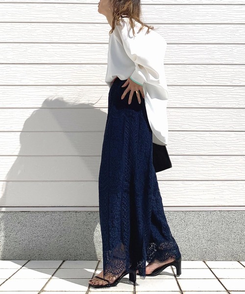 Q(キュー)の「スカラレースワイドパンツ(その他パンツ・レディース・ホワイト/グレー/ネイビー・MEDIUM)」の11枚目の写真
