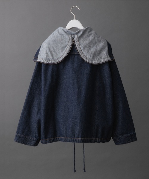 ADAM ET ROPE'(アダムエロペ)の「【コットンUSA】ルーズシルエット デニム フード ブルゾン / セットアップ対応 / UNISEX(デニムジャケット・メンズ・ネイビー/ブラック系その他・L/M)」の8枚目の写真