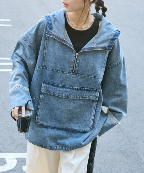 forksy.】デニムビッグポケットアノラック（デニムジャケット