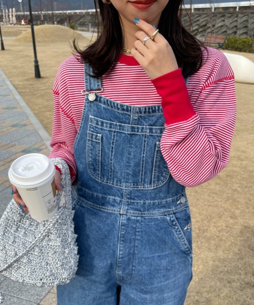 Healthknit（ヘルスニット）の「[HEALTHKNIT/ヘルスニット] 別注 クルーネック ワッフルボーダーカットソー（Tシャツ/カットソー・レディース・ブラック/グリーン/レッド/ホワイト/ブラック系・F）」の5枚目の写真