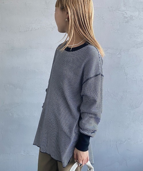 Healthknit（ヘルスニット）の「[HEALTHKNIT/ヘルスニット] 別注 クルーネック ワッフルボーダーカットソー（Tシャツ/カットソー・レディース・ブラック/グリーン/レッド/ホワイト/ブラック系・F）」の9枚目の写真