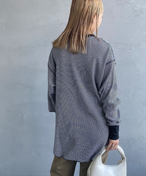 Healthknit（ヘルスニット）の「[HEALTHKNIT/ヘルスニット] 別注 クルーネック ワッフルボーダーカットソー（Tシャツ/カットソー・レディース・ブラック/グリーン/レッド/ホワイト/ブラック系・F）」の10枚目の写真