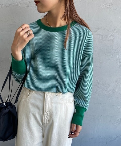 Healthknit（ヘルスニット）の「[HEALTHKNIT/ヘルスニット] 別注 クルーネック ワッフルボーダーカットソー（Tシャツ/カットソー・レディース・ブラック/グリーン/レッド/ホワイト/ブラック系・F）」の14枚目の写真