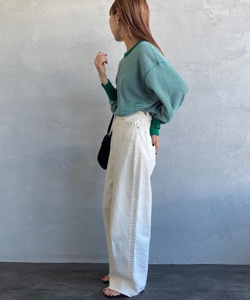 Healthknit（ヘルスニット）の「[HEALTHKNIT/ヘルスニット] 別注 クルーネック ワッフルボーダーカットソー（Tシャツ/カットソー・レディース・ブラック/グリーン/レッド/ホワイト/ブラック系・F）」の20枚目の写真