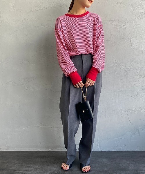 Healthknit（ヘルスニット）の「[HEALTHKNIT/ヘルスニット] 別注 クルーネック ワッフルボーダーカットソー（Tシャツ/カットソー・レディース・ブラック/グリーン/レッド/ホワイト/ブラック系・F）」の21枚目の写真