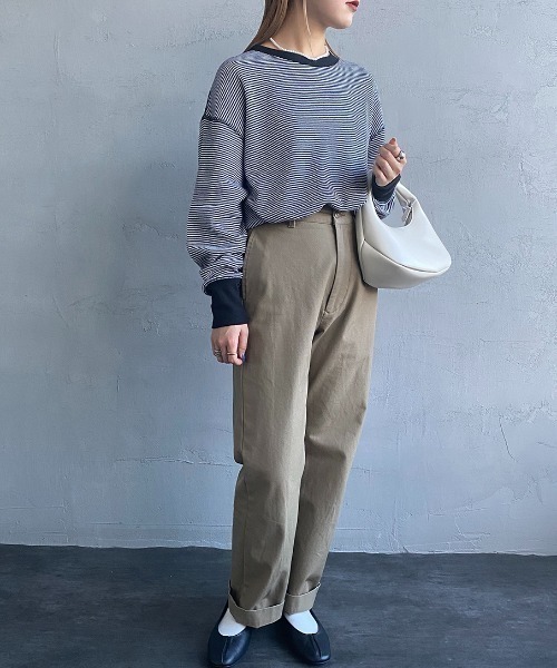 Healthknit（ヘルスニット）の「[HEALTHKNIT/ヘルスニット] 別注 クルーネック ワッフルボーダーカットソー（Tシャツ/カットソー・レディース・ブラック/グリーン/レッド/ホワイト/ブラック系・F）」の6枚目の写真