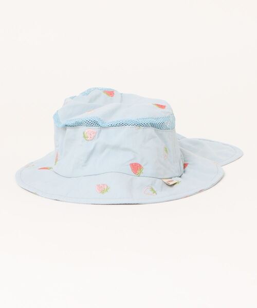 HAKKA BABY（ハッカベビー）の「[ベビー]いちご刺繍／スカイトリップ刺繍日よけ付きハット（ハット・キッズ・ピンク/ベージュ/ネイビー/サックスブルー・S）」の4枚目の写真