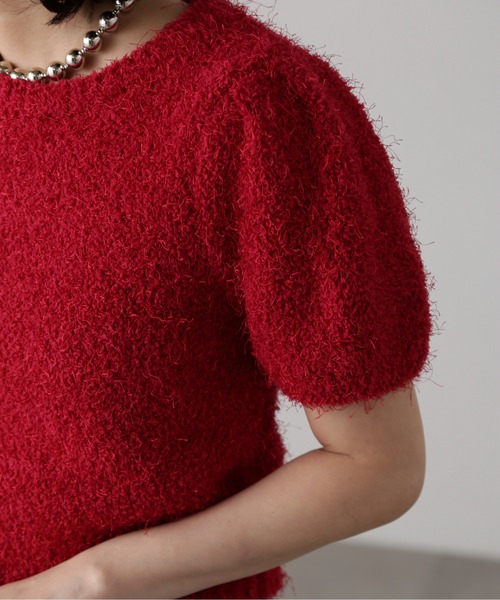 FREE'S MART（フリーズマート）の「フェザーパフスリーブ半袖ニット（ニット/セーター・レディース・レッド/ネイビー/グリーン系その他/オフホワイト/ライトブルー・FREE）」の11枚目の写真