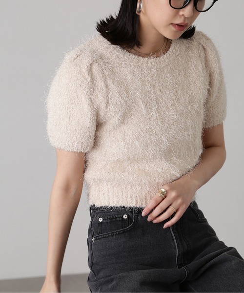 FREE'S MART（フリーズマート）の「フェザーパフスリーブ半袖ニット（ニット/セーター・レディース・レッド/ネイビー/グリーン系その他/オフホワイト/ライトブルー・FREE）」の13枚目の写真