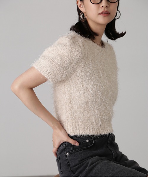 FREE'S MART（フリーズマート）の「フェザーパフスリーブ半袖ニット（ニット/セーター・レディース・レッド/ネイビー/グリーン系その他/オフホワイト/ライトブルー・FREE）」の14枚目の写真