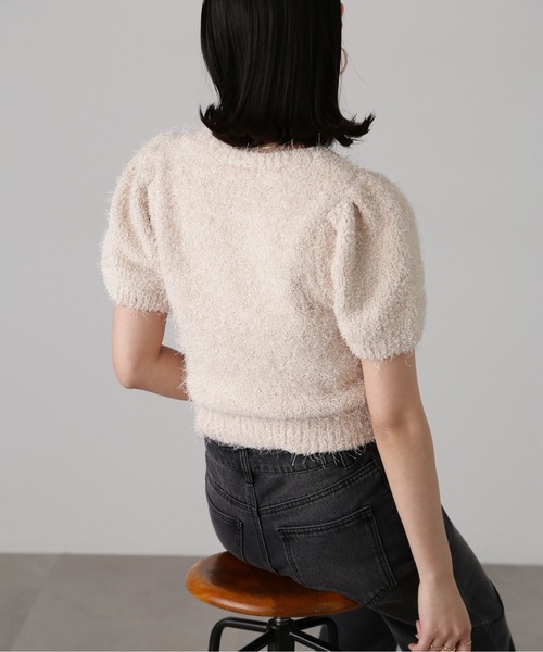 FREE'S MART（フリーズマート）の「フェザーパフスリーブ半袖ニット（ニット/セーター・レディース・レッド/ネイビー/グリーン系その他/オフホワイト/ライトブルー・FREE）」の15枚目の写真