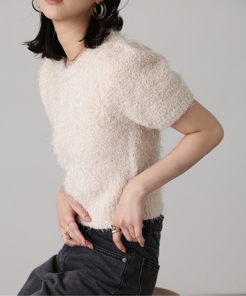 FREE'S MART（フリーズマート）の「フェザーパフスリーブ半袖ニット（ニット/セーター・レディース・レッド/ネイビー/グリーン系その他/オフホワイト/ライトブルー・FREE）」の16枚目の写真