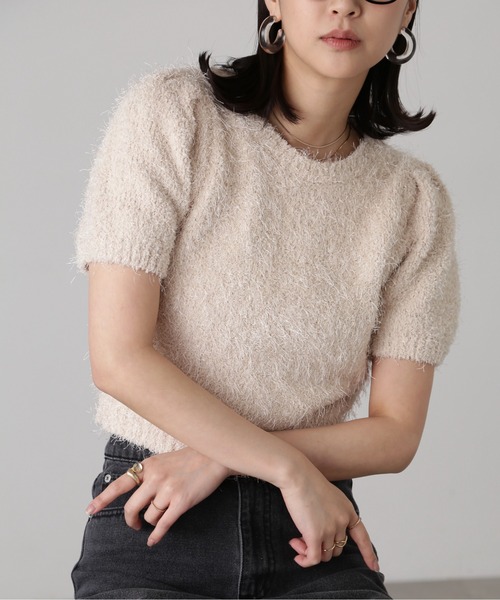 FREE'S MART（フリーズマート）の「フェザーパフスリーブ半袖ニット（ニット/セーター・レディース・レッド/ネイビー/グリーン系その他/オフホワイト/ライトブルー・FREE）」の18枚目の写真