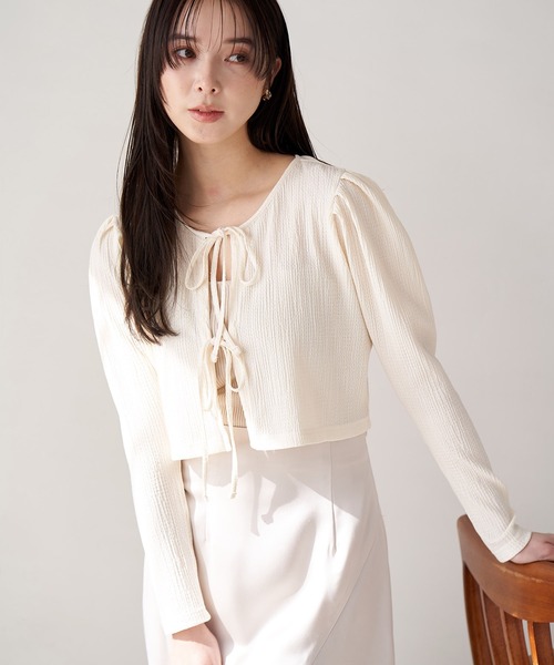 Stylevoice for xxx（スタイルヴォイスフォー）の「ランダムリブリボンカーディガン（Tシャツ/カットソー・レディース・グリーン/オフホワイト/ブラック・FREE）」の2枚目の写真